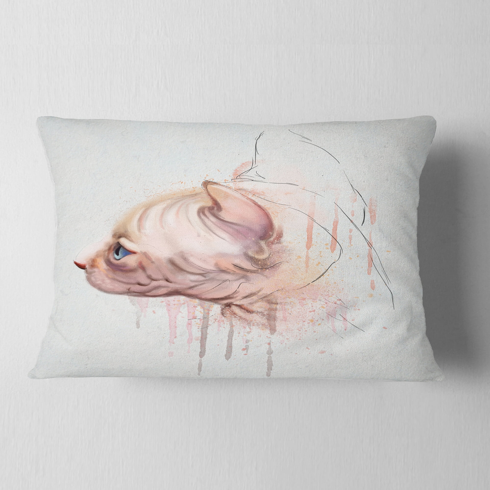 Designart Cute Sphinx Watercolor Illustration - Animal Throw Pillow - 12x20