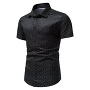 Shirts For Men Black Dress Shirts for Men Men's Casual Slim Print Button Lapel Short Sleeve Shirt Cotton tshirts for Men Muscle Shirts For Men,Black,L