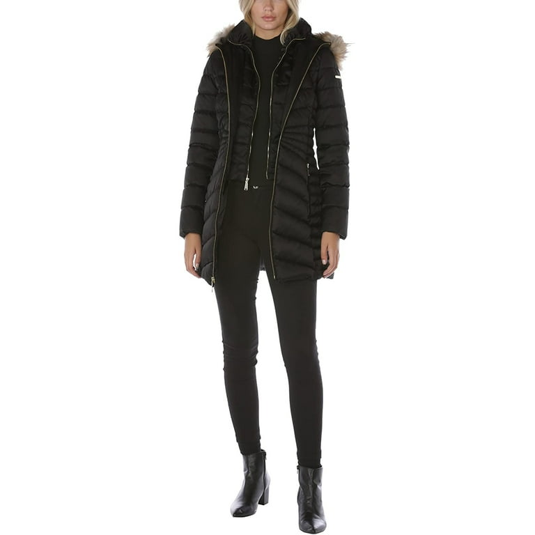 LAUNDRY BY SHELLI SEGAL Womens 3 4 Puffer Jacket with Detachable Hood and Bib Black Coat Puffer S Walmart