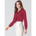 thumbnail image 2 of INSPIRE CHIC Blusa Elegante De Oficina De Trabajo Para Mujer, Camisa Plisada Con Cuello De Lazo Y Manga Larga Borgo?a M, 2 of 6