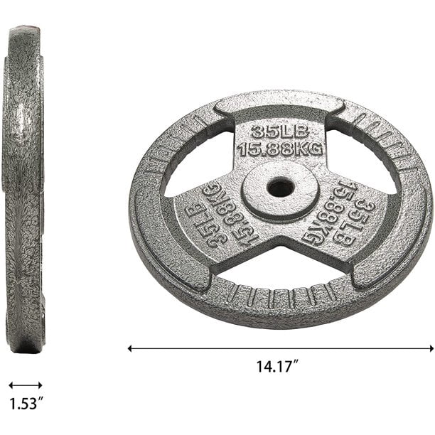BalanceFrom Tri-Grip Cast Iron Plate Weight Plate for Strength Training, Weightlifting and Crossfit, 1-Inch or 2-Inch, Standard or Olympic 2.5-45lbs, Multiple Options