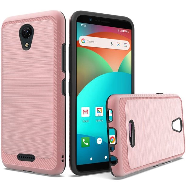 Phone Case For AT&T Motivate, AT&T Fusion Z Case, Shock Absorbing Hybrid Cover (Brush Rose Gold