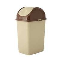 Superio 1.25 Gal Mini Plastic Trash Can with Swing Top Lid Small Waste Bin for Countertop, Desk, Vanity, Bathroom 5 Quart (Beige/Brown)