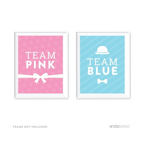 Gender Reveal Baby Shower Team Pink/Blue Party Signs, 2-Pack