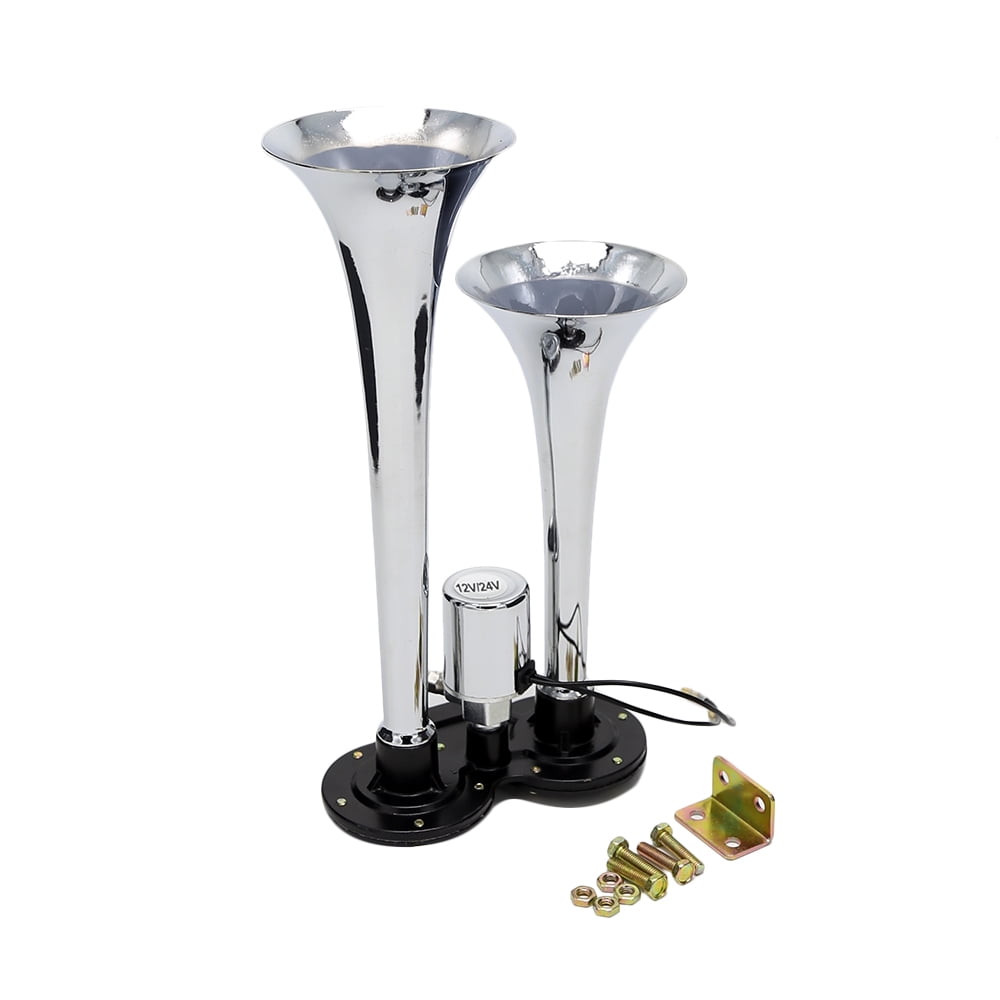 Dual Trumpet Electric Horn Loud Chrome Air Horn Speaker Kit 150dB 12V/24V Universal for Train