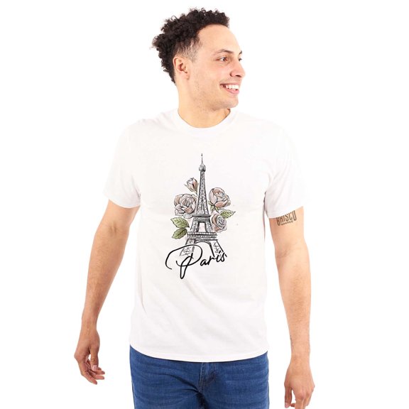 Paris France Eiffel Tower Roses Men's Graphic T Shirt Tees Brisco Brands S