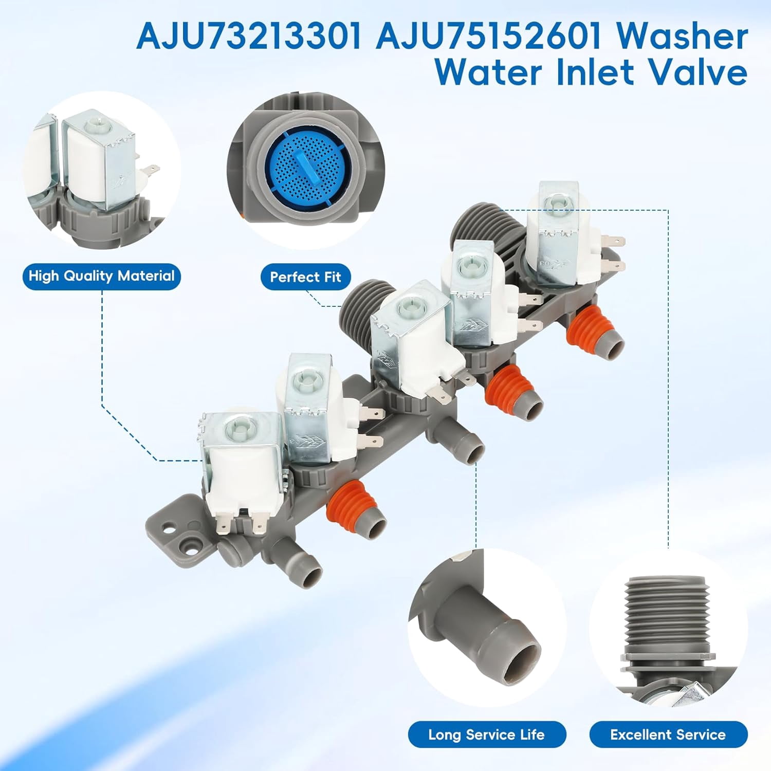 RVKXHD 2025 UPGRADED AJU73213301 AJU75152601 5221EA1008F Washer Water Inlet Valve fits for Kenmore LG Washers WT7200CW, WT4801CW, WT1201CW, WT5680HVA, WT1101CW, WT7200CV, WT7600HKA, WT7500CW