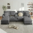 thumbnail image 2 of Muumblus 120" U-Shaped Sectional Sofa with USB & Storage, Living Room 4-Seater Couch with Double Chaise Lounge, Cup Holders, Gray Corduroy, 2 of 9