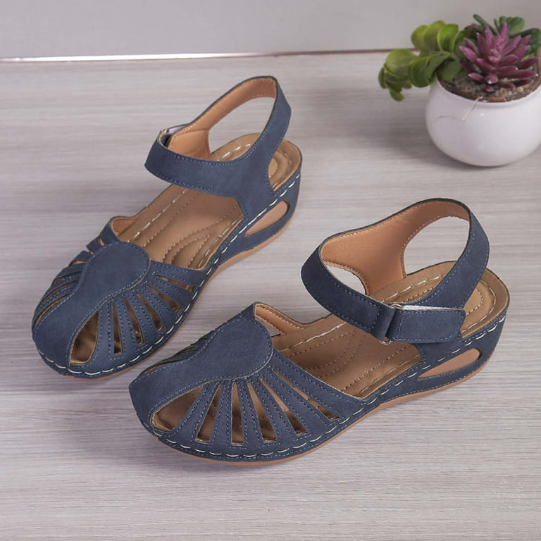 TKYCMSUAKI Women's PU Leather Closed Toe Orthopedic Sandals