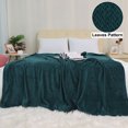 thumbnail image 2 of PiccoCasa Luxury Leaves Throws Flannel Fleece Bed Blanket, 60"x78" Dark Green, 2 of 6