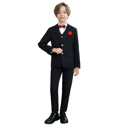 ZACPNCV Boy s Slim Fit Formal Suits 6 Piece Outfit for Ring Bearers Kids Dress Toddler Boy Tuxedo Homecoming Suits for Boys Black 2-3 Years