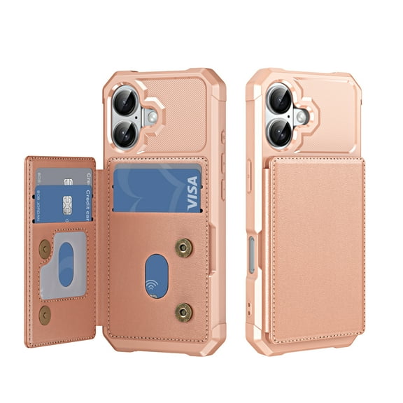 ShellTech for iPhone 17 Wallet Case with 4 Card Slots,Flip PU Leather Magnetic Closure Kickstand TPU Bumper Lightweight Slim Anti-Scratch Shockproof Protective Cover for Women Men,Rosegold