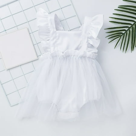 

Aayomet Girls Summer Sling Crawling Dress Flying Sleeve Vest Solid Color Casual Going Out For 0 To 36 Months Baby Girl Clothes White 6-12 Months