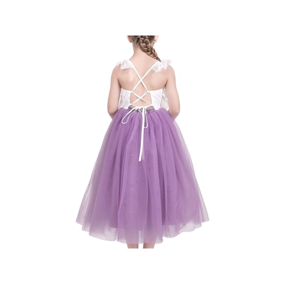 Girls Dress Purple Lace Tulle Sleeveless Hollow Back Party Pageant 5 Years