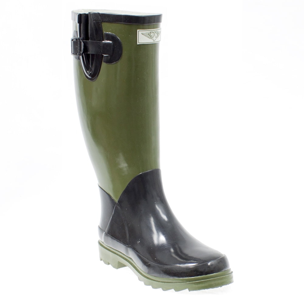 green rubber rain boots