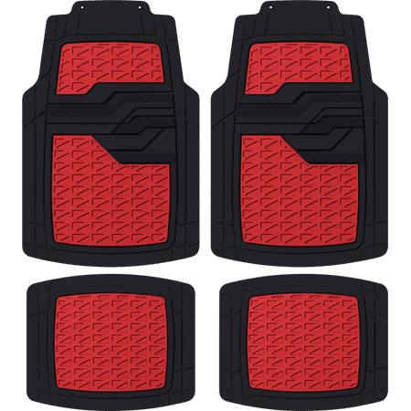 Auto Drive Universal 4 Piece Anti Slip Red Metallic Car Floor Mat