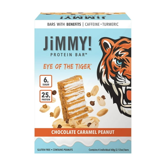 JiMMYBAR! Eye of the Tiger Caramel Chocolate Nut Protein Bar, 4 Pack