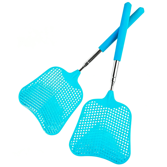 ACDANC 2 Pack Fly Swatters Heavy Duty Set, Telescopic Fly Swatter, Stainless Steel Handle for Flyswatter (Blue) Reliable Fly Swatters