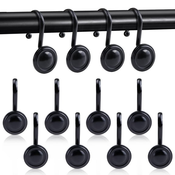 Black Shower Curtain Hooks Rings,Set of 12 Decorative Shower Hooks for Shower Curtain,Premium Rust Resistant Metal Shower Hangers Hooks for Bathroom Rods
