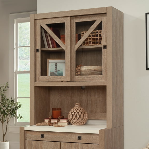 Sauder Dixon City Library/Desktop Hutch with Sliding Doors, Brushed Oak Finish