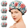 thumbnail image 7 of Shower Caps,Pioneer Flower Floral Print Pattern Waterproof Shower Cap for Women 4 Pieces,Double Reusable Hair Cover for Shower PEVA Elastic Stretch Hem, 7 of 7