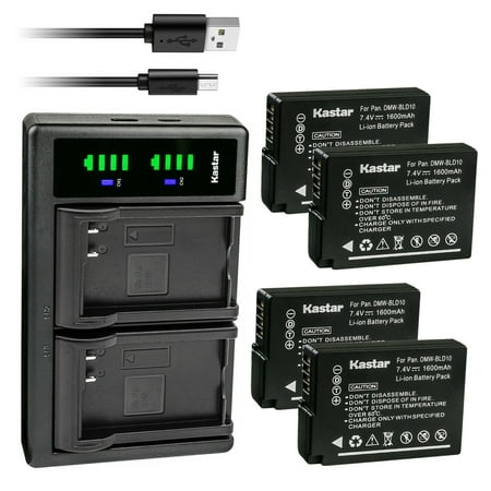 Kastar 4-Pack Battery and LTD2 USB Charger Replacement for Panasonic DMW-BLD10 DMW-BLD10E DMW-BLD10PP Panasonic DMC-GX1 DMC-GX1W DMC-GX1X DMC-G3 DMC-G3K DMC-G3W DMC-GF2 DMC-GF2C DMC-GF2W