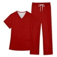 thumbnail image 5 of MLQIDK Red Scrubs Sets for Women Plus Size Medical Uniforms Petite V-Neck Scrub Pants and Tops Nurse Uniforms Scrubs for Tall Women Red S, 5 of 6