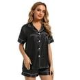 thumbnail image 4 of Finvizo Womens Silk Satin Pajamas Set Soft Short Sleeve Two-piece Pjs, Black S, 4 of 6