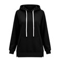 thumbnail image 6 of Long Women's Fashion Hoodie with Pockets | Comfy Fleece Sweatshirt, High-Low Hem Pullover, Casual Loose Fit，Work & Travel & Everyday Wear Outfits，Fall Winter Clothes, #01_Black, L, 6 of 6