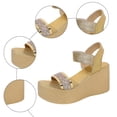 thumbnail image 6 of Rokment Women's Sparkly Sequin Platform Sandals for Dressy Comfortable Elastic Ankle Strap Slip on Wedge Chunky Heeled Walking Summer Shoes Bride Wedding Gold Size 6.5, 6 of 8