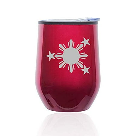 

Stemless Wine Tumbler Coffee Travel Mug Glass With Lid Philippines Stars And Sun (Fuchsia)