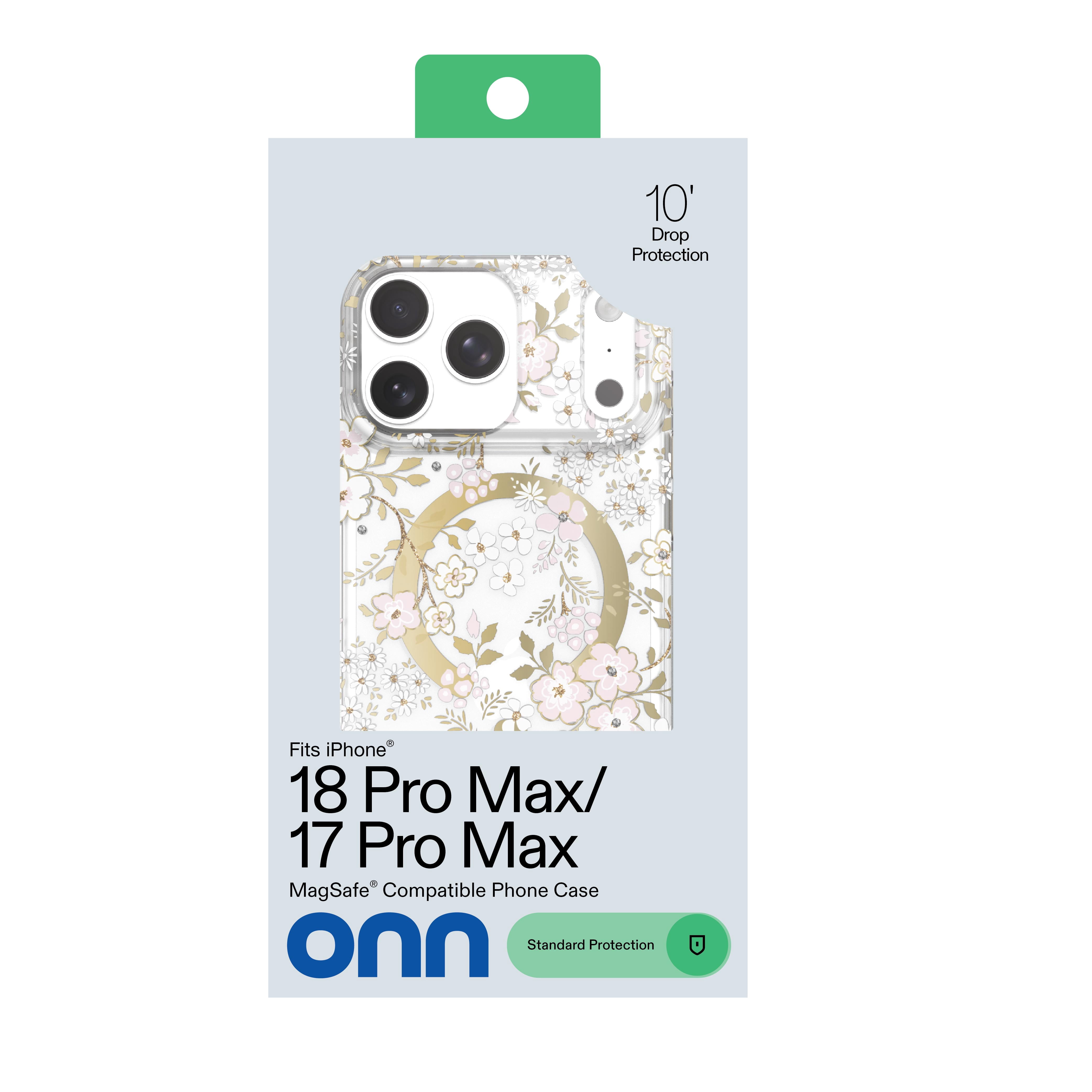 onn Phone Case for iPhone 18 Pro Max / 17 Pro Max, MagSafe Compatible - Pink & White Floral with Gems