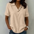 thumbnail image 2 of Jerdar Women's Casual Linen Blouse Collared V-Neck Short Sleeve Button Detail Curved Hem Summer Top M, 2 of 6