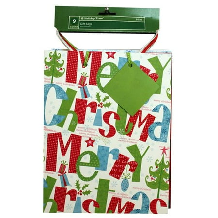Holiday Time 9ct Gift Bag Value Pack, Whimsy Words