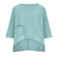 thumbnail image 4 of Scyoekwg Short Sleeve Shirts for Women Going Out Tops Casual Loose Comfy Blouse Tshirt Classic Solid Color Crewneck Irregular Tops Cute Tops (Light Blue,M), 4 of 6