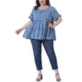 thumbnail image 2 of Blusa de peplum con volantes en las mangas y cuello redondo para mujer de tallas grandes Agnes Orinda 2X azul, 2 of 6