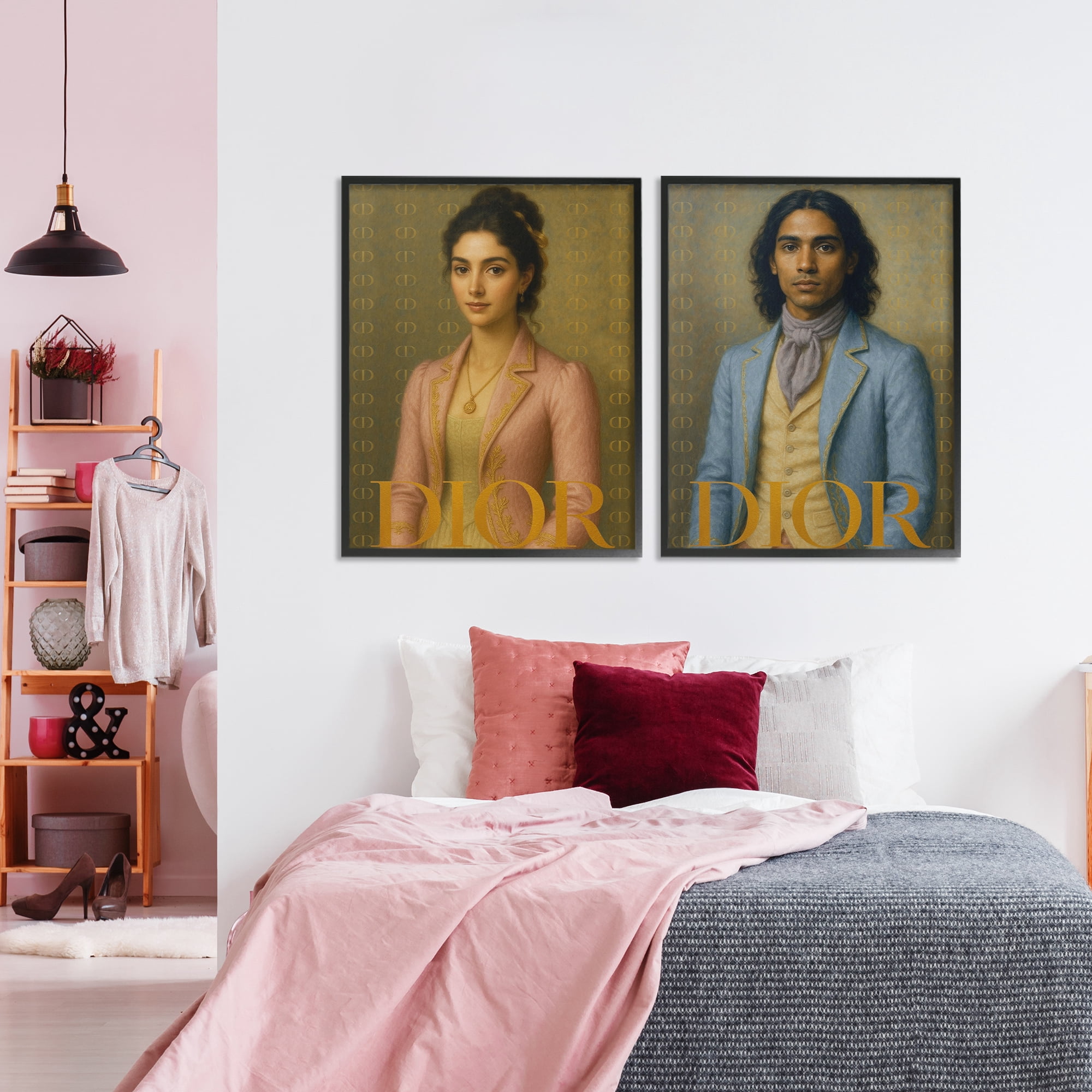 Stupell Industries Iconic Vintage Fashion Models 2 Piece Black Framed Giclee Art Set, design by Grotto Studios