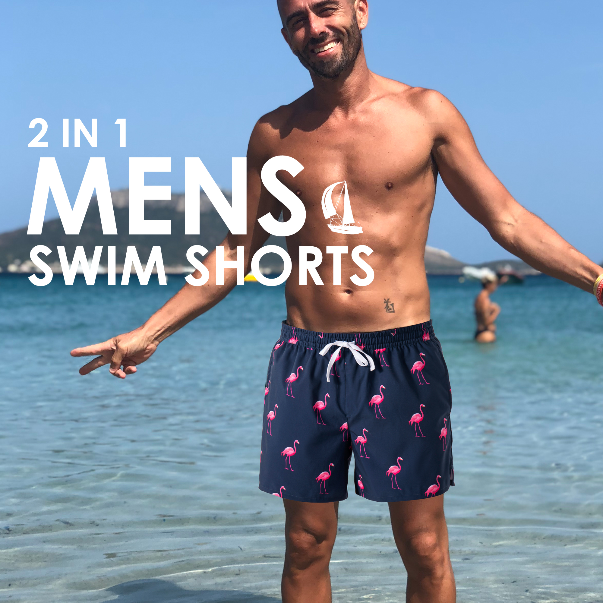 REDESS Men's Swim Trunks with Compression Liner, Black photo 4