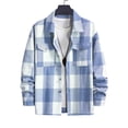 thumbnail image 6 of Men's Thick Long Sleeved Lapel Plaid Jacket Casual Style Loose Lapel Shirt Jacket Light Blue M, 6 of 6