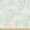 thumbnail image 1 of Floral Fabric by the Yard, Art Design Illustration of Plants Flowers Outline Drawings Drawn by Pencil, Decorative Upholstery Fabric for Chairs & Home Accents, Seafoam and Ivory by Ambesonne, 1 of 5