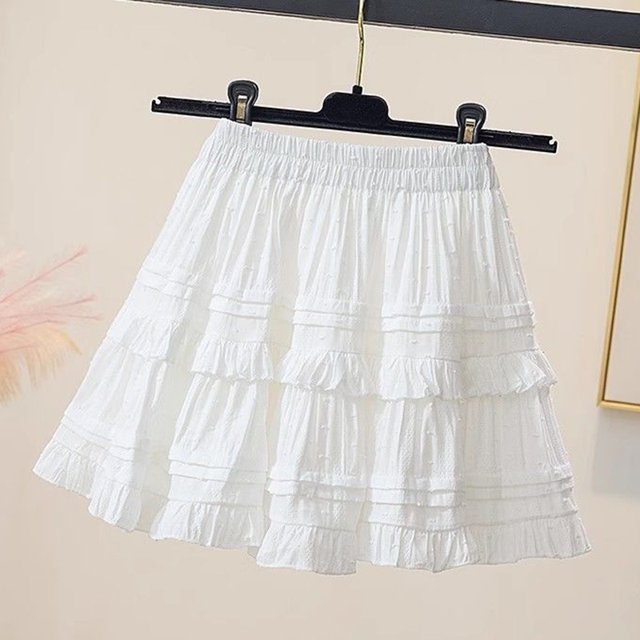 Falda Rimocy de color blanco pastel para mujer, estilo ballet, minifalda de cintura alta, elegante falda plisada de verano para mujer (2024)