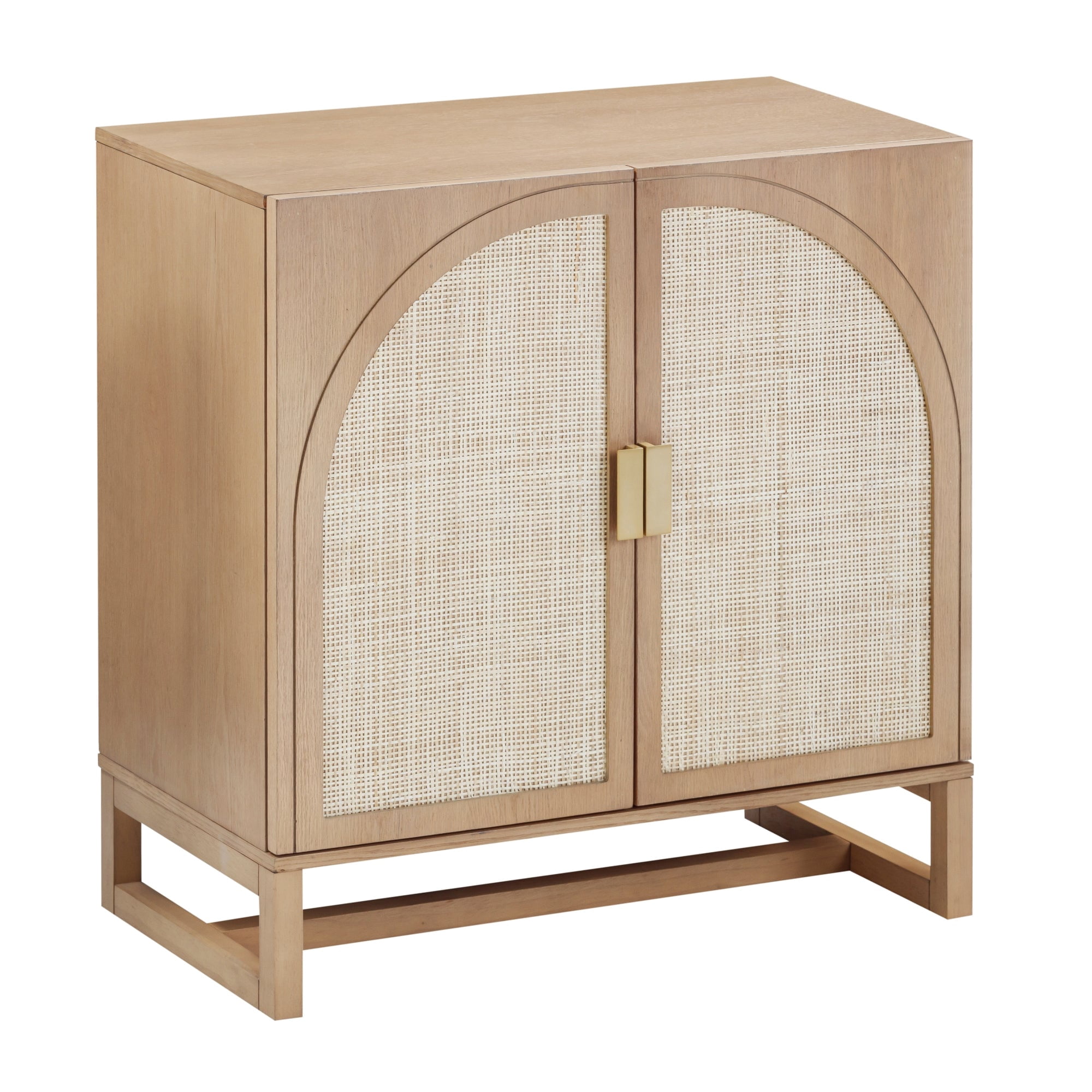 Nathan James Paxton Mid-Century Modern Wood Storage Cabinet with Doors, Arched Storage Cabinet for Living Room or Kitchen with Rattan Door Details, Raw Oak