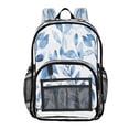 thumbnail image 2 of PVC Transparent Backpack Stylish & Durable Clear Backpack Perfect for School, Travel and Outings Blue Watercolor Floral Leaves, 2 of 7