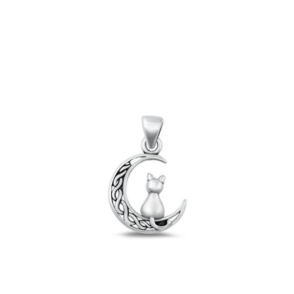 Sterling Silver Wholesale Cat & Moon Pendant Oxidized Charm .925 New Jewelry Female Unisex