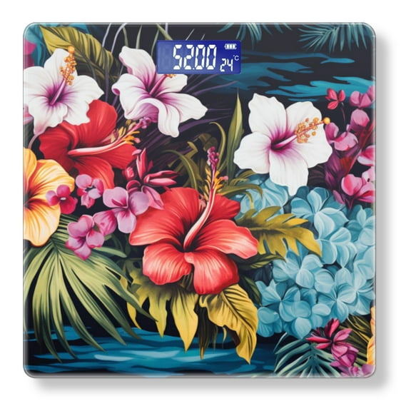 Bathroom Scale, Highly Accurate Digital Body Scale,Precisely Measures Weight up to 400 lbs-Colorful Hibiscus And Plumeria Flowers