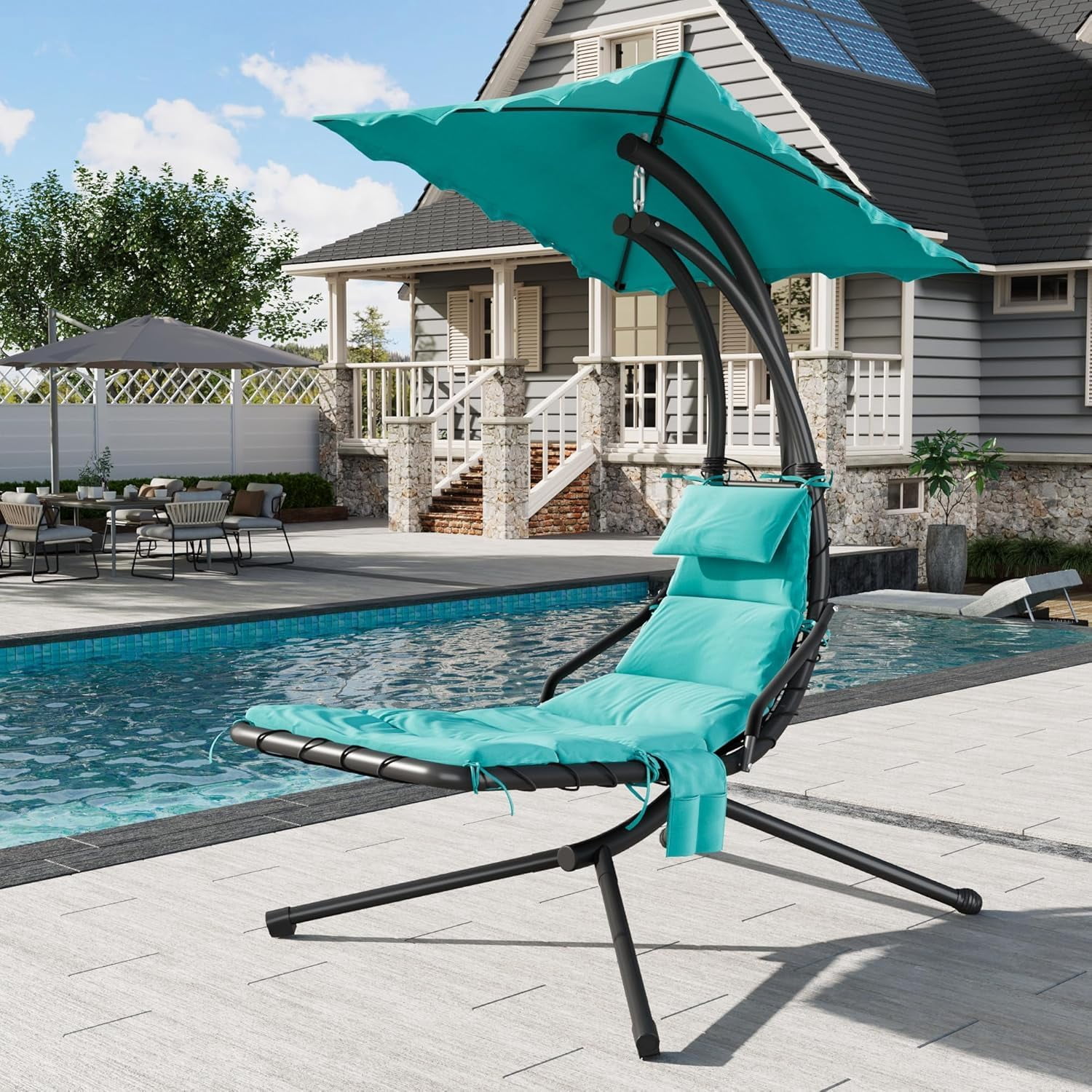Senfot Dream Hammock, Iron + Cloth Cushion + Sunshade Canopy, Comfortable Outdoor Hammock for Backyard Green