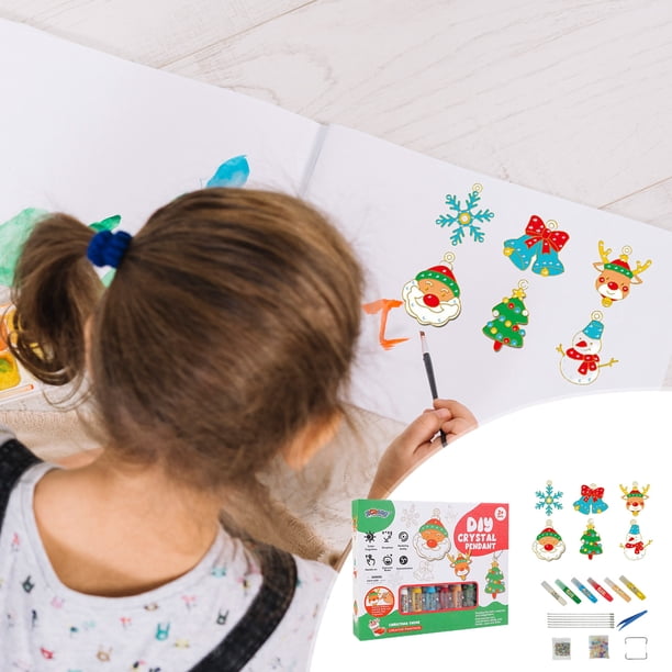 Juego de artesanía de pintura de cristal Fiudx sin hornear para niños Decoraciones navideñas