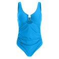 thumbnail image 4 of Huesdet Women's One Piece Swimsuit High Neck Cutout Ribbed Texture Back Hook Hollow Wrapped[BU2,L], 4 of 9