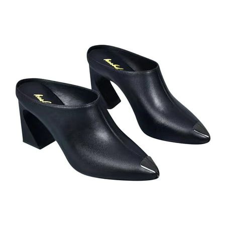 

Fesfesfes Women Slides Women s High Heel Fashion Slippers Women s Shoes 2023 Spring/Summer New Style Temperament Wrap Point Soft Synthetic Thick Heel Wrap Half Trailer 6(37)