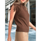 thumbnail image 5 of Suéter Sin Mangas para Mujer, Cuello Alto, Punto , Flecos, Corta, Estilo Bohemio, Moderno, Color Café, Talla S, 5 of 10